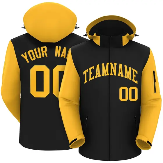 Black Gold Raglan Sleeves Waterproof Jacket