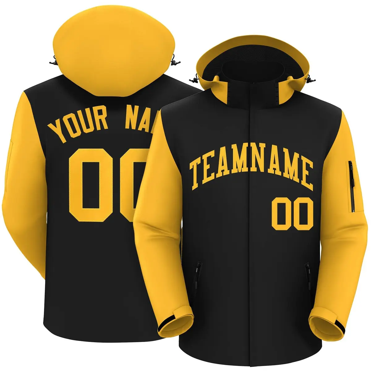 Black Gold Raglan Sleeves Waterproof Jacket