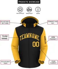Black Gold Raglan Sleeves Waterproof Jacket 2
