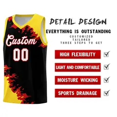 Black Gold-Red Sparkle Print Pattern Basketball Kits 2