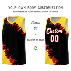 Black Gold-Red Sparkle Print Pattern Basketball Kits 3