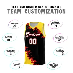Black Gold-Red Sparkle Print Pattern Basketball Kits 4