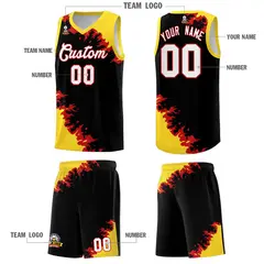 Black Gold-Red Sparkle Print Pattern Basketball Kits 5
