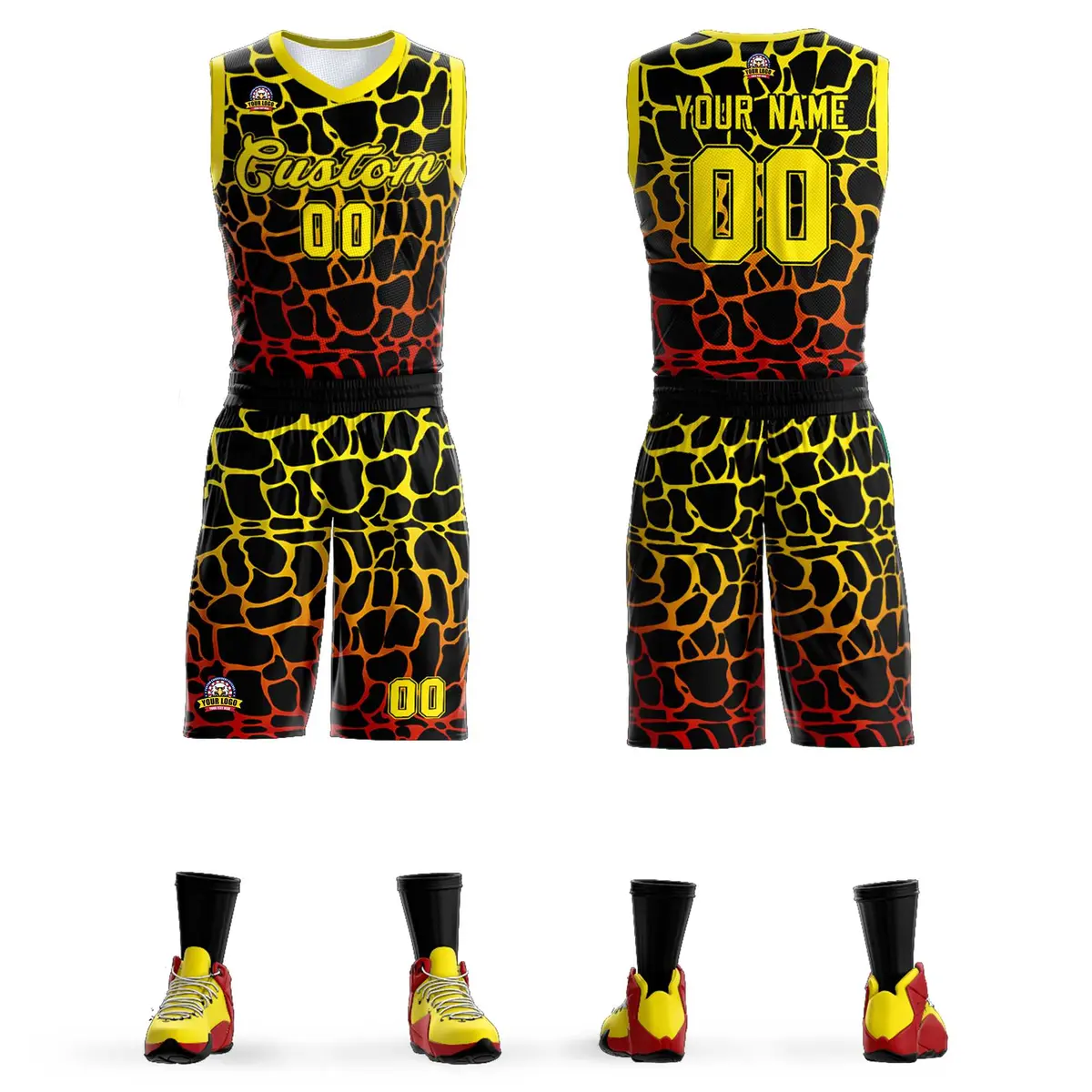 Black Gold-Red Spotted Graffiti Pattern Basketball Jersey