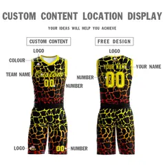Black Gold-Red Spotted Graffiti Pattern Basketball Jersey 3