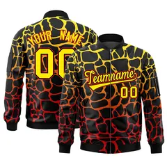 Black Gold-Red Spotted Varsity Full-Zip Letterman Bomber Jacket 1