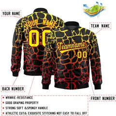 Black Gold-Red Spotted Varsity Full-Zip Letterman Bomber Jacket 2