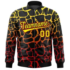 Black Gold-Red Spotted Varsity Full-Zip Letterman Bomber Jacket 3