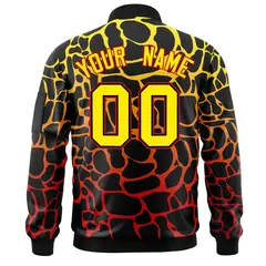 Black Gold-Red Spotted Varsity Full-Zip Letterman Bomber Jacket 4