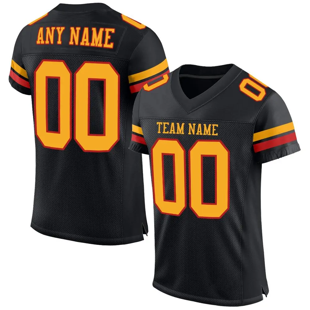 Black Gold-Scarlet Classic Mesh Football Jersey