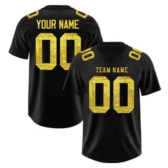 Black Gold Sequin Lettering Stretch Fabric Football Jersey