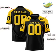 Black Gold Shoulder Star Pattern Flag Football Jersey 2