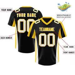 Black Gold Side Stripe Athletic Football Jersey 2