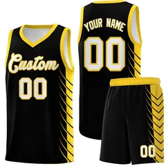 Black Gold Side Symmetrical Line Pattern Basketball Jersey 1