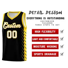 Black Gold Side Symmetrical Line Pattern Basketball Jersey 2