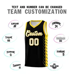 Black Gold Side Symmetrical Line Pattern Basketball Jersey 4
