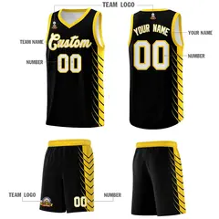 Black Gold Side Symmetrical Line Pattern Basketball Jersey 5