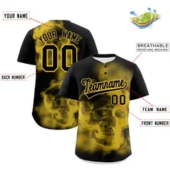 Black Gold Skeleton Graffiti Baseball Jersey 2