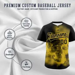 Black Gold Skeleton Graffiti Baseball Jersey 4