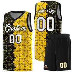 Black Gold Splid Puzzle Pattern Basketball Kits