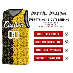 Black Gold Splid Puzzle Pattern Basketball Kits 2