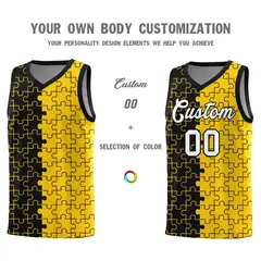 Black Gold Splid Puzzle Pattern Basketball Kits 3