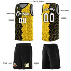 Black Gold Splid Puzzle Pattern Basketball Kits 5