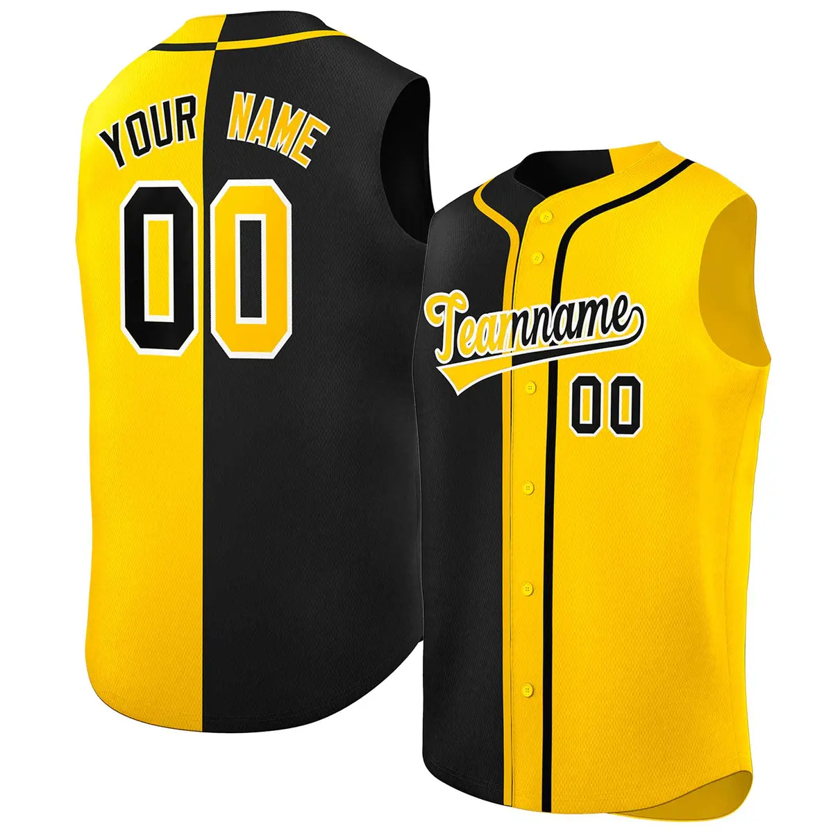 Black Gold Split Design Authentic Sleeveless Baseball Jersey