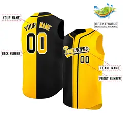 Black Gold Split Design Authentic Sleeveless Baseball Jersey 2