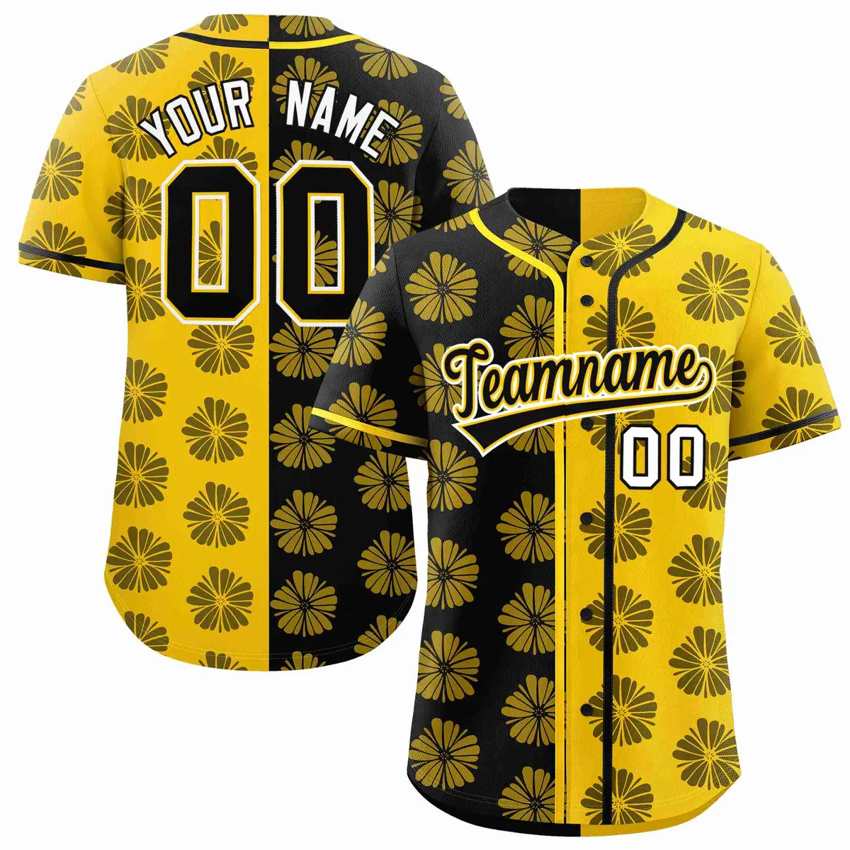 Black Gold Split Flower Graffiti Authentic Baseball Jersey
