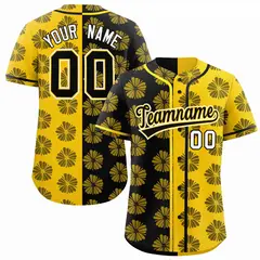 Black Gold Split Flower Graffiti Authentic Baseball Jersey 1