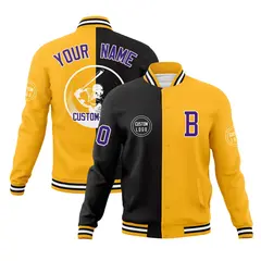 Black Gold Split Letterman Full-Snap Varsity Baseball Jacket 1