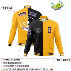 Black Gold Split Letterman Full-Snap Varsity Baseball Jacket 4