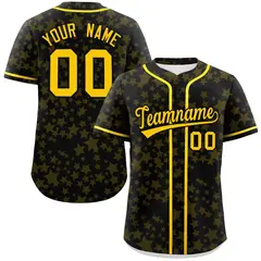 Black Gold Star Graffiti Pattern Authentic Baseball Jersey 1