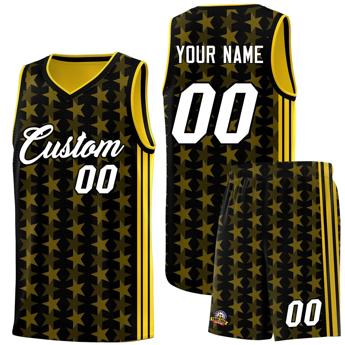 Black Gold Star Graffiti Sports Uniform Basketball Jersey