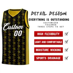 Black Gold Star Graffiti Sports Uniform Basketball Jersey 2