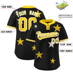 Black Gold Star Graffiti Two-Button Baseball Jersey 2