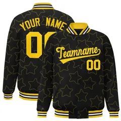 Black Gold Star Pattern Varsity Letterman Baseball Jacket 1