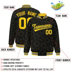 Black Gold Star Pattern Varsity Letterman Baseball Jacket 2