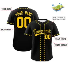 Black Gold Star Ribbing Authentic Baseball Jersey 2