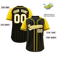 Black Gold Stripe Raglan Authentic Baseball Jersey 2