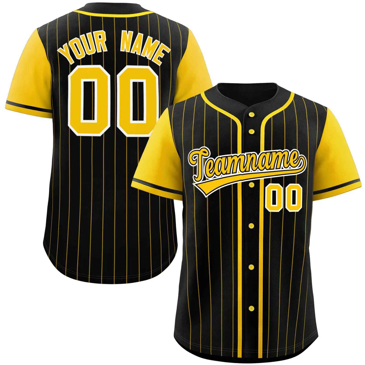 Black Gold Stripe Raglan Authentic Baseball Jersey