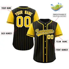 Black Gold Stripe Raglan Authentic Baseball Jersey 2