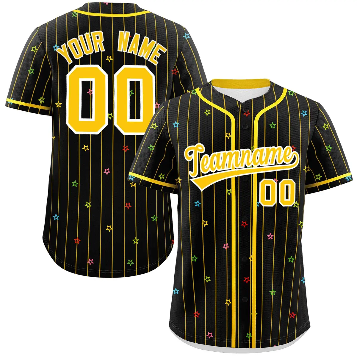 Black Gold Stripe Star Pattern Baseball Jersey