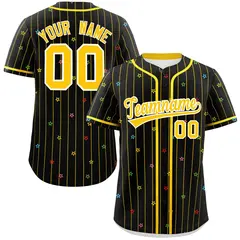 Black Gold Stripe Star Pattern Baseball Jersey