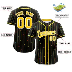 Black Gold Stripe Star Pattern Baseball Jersey 2
