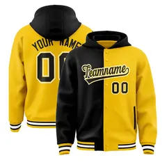 Black Gold Two Tone Split Full-Snap Varsity Letterman Jacket Hoodie