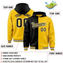 Black Gold Two Tone Split Full-Snap Varsity Letterman Jacket Hoodie 4