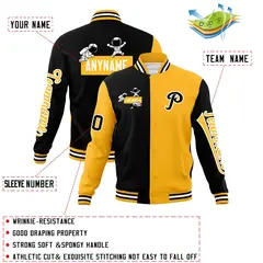 Black Gold Two Tone Split Varsity Full-Snap Raglan Letterman Jacket 4
