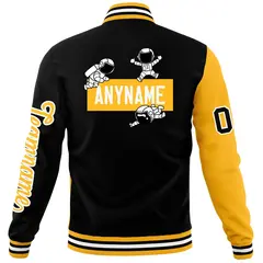 Black Gold Two Tone Split Varsity Full-Snap Raglan Letterman Jacket 6
